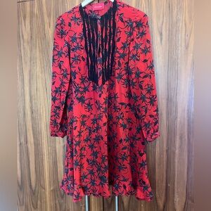 Zadig & Voltaire Red and Black Floral Long Sleeve Dress
